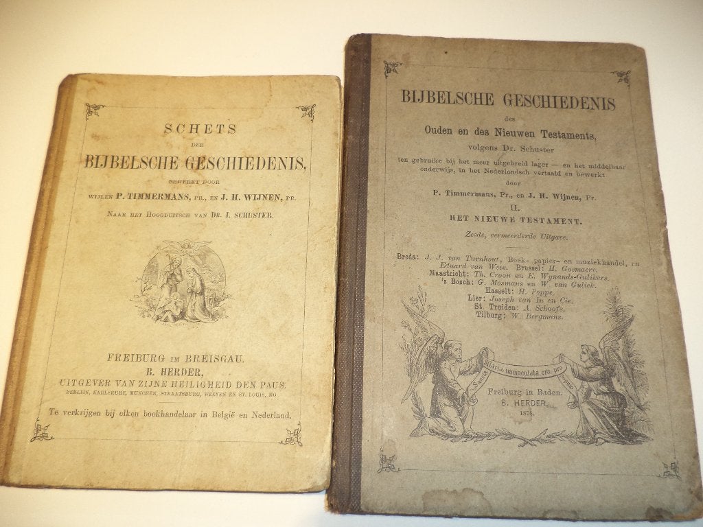 2 Antieke Katholieke Schoolboeken 1874 Bijbelse Geschiedenis, Ophalen of Verzenden