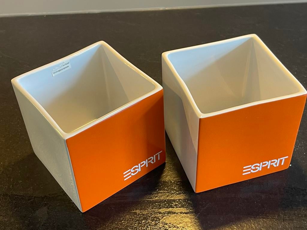 Esprit Home 2 vierkant retro bloempot, decoratie. Oranje WK, Ophalen of Verzenden, Huis en Inrichting