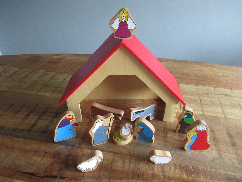 Mooie houten kinder kerststal kerstgroep, Ophalen of Verzenden, Zo goed als nieuw