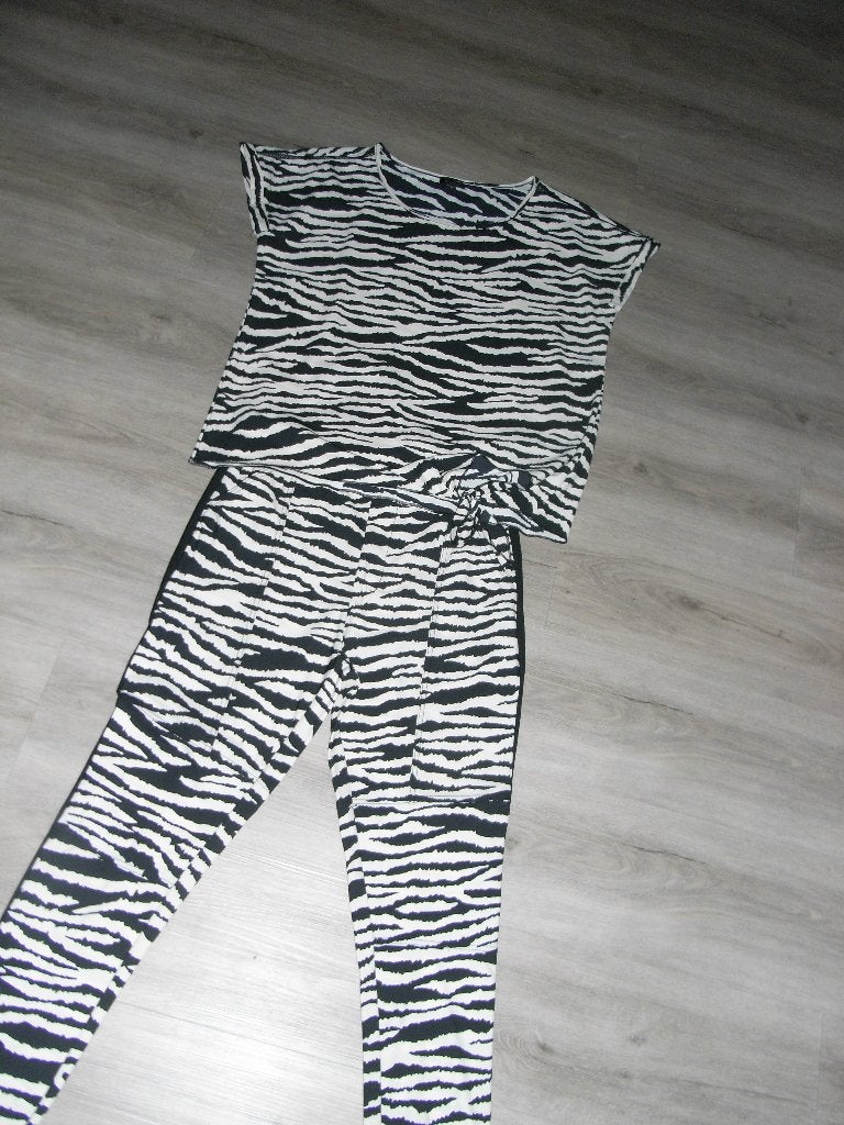 set G-MAXX travelstof top + broek/legging zwart/creme 36/38, Overige kleuren, Ophalen of Verzenden, Zo goed als nieuw, Maat 36 (S)