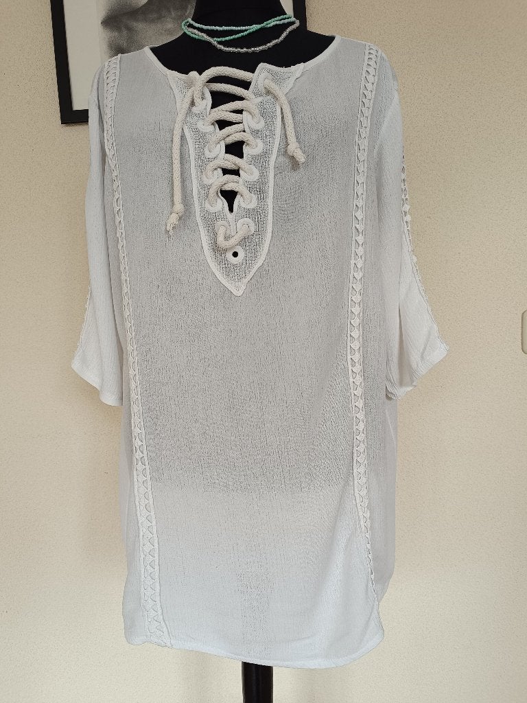 Envy Witte tuniek met vetersluiting - Maat L of XL, Wit, Maat 42/44 (L), Ophalen of Verzenden, Zo goed als nieuw