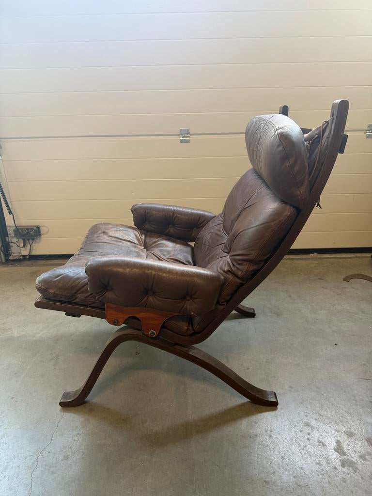Vintage Leren Relaxfauteuil - Bruin ingmar reling westnofa, Ophalen, Gebruikt, Hout, 75 tot 100 cm