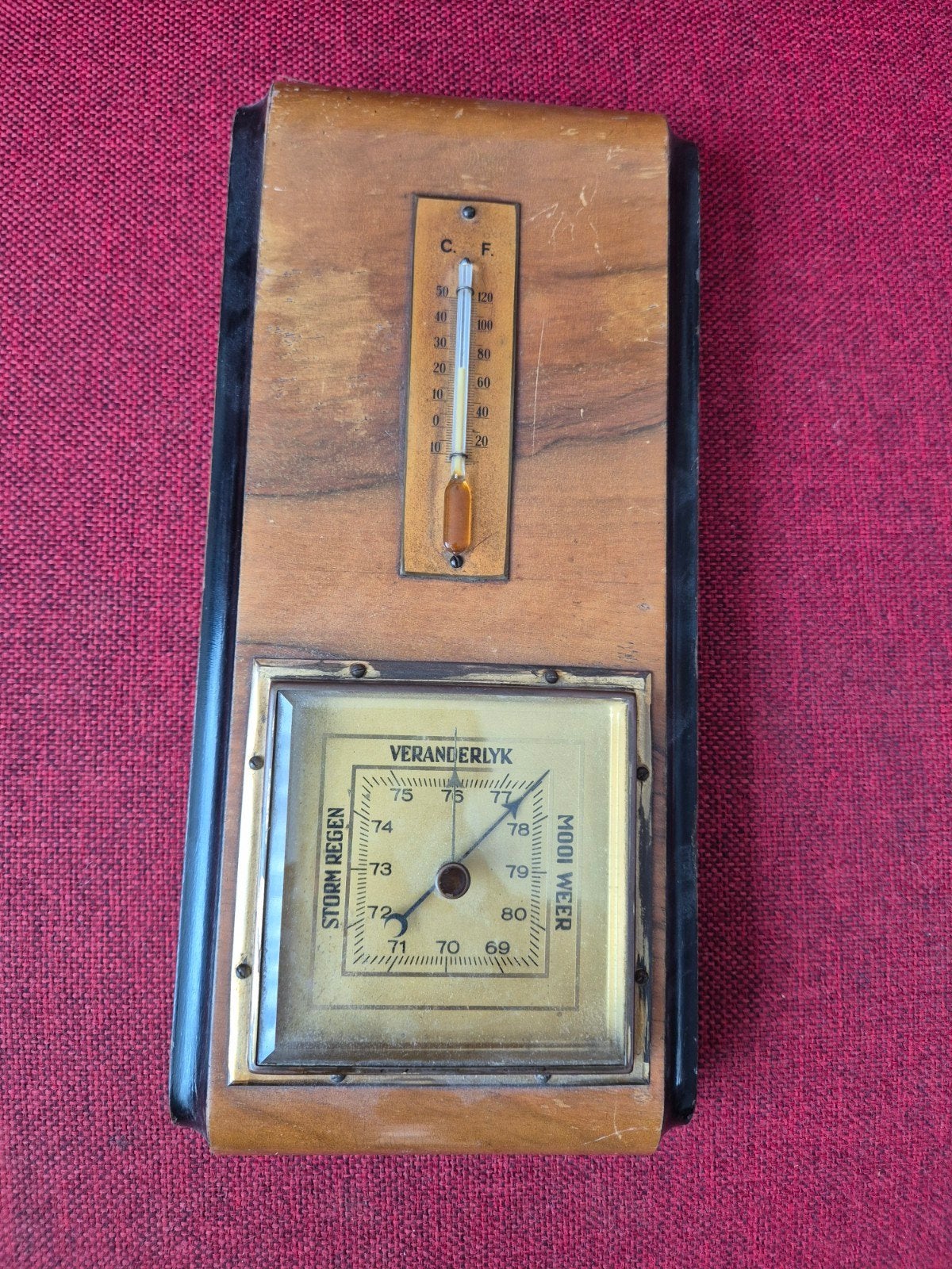 Vintage Weerstation met Barometer en Thermometer, Ophalen of Verzenden, Gebruikt, Weerstation