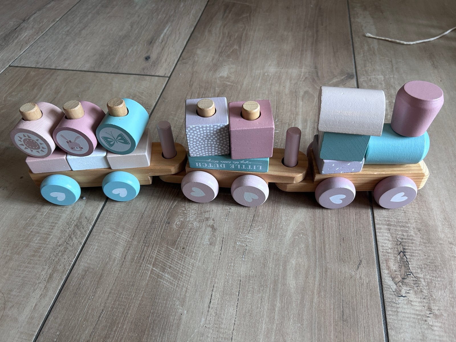 Little Dutch houten trein met blokken, Ophalen, Zo goed als nieuw, Overige typen, Met wieltjes