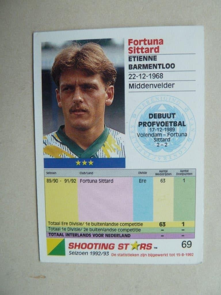 Shooting star1992/1993 Nr.69 Etienne.Barmentloo Fortuna Sitt, Ophalen of Verzenden, Zo goed als nieuw, Overige binnenlandse clubs
