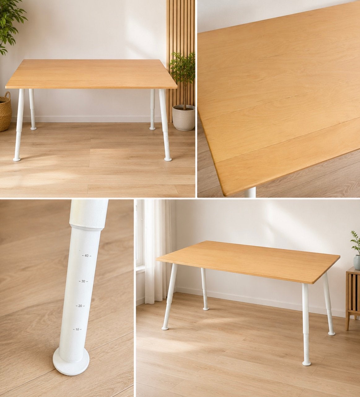 Houten tafel met verstelbare witte poten – 2 tot 4 personen, Ophalen, Gebruikt, Scandinavisch, Hout