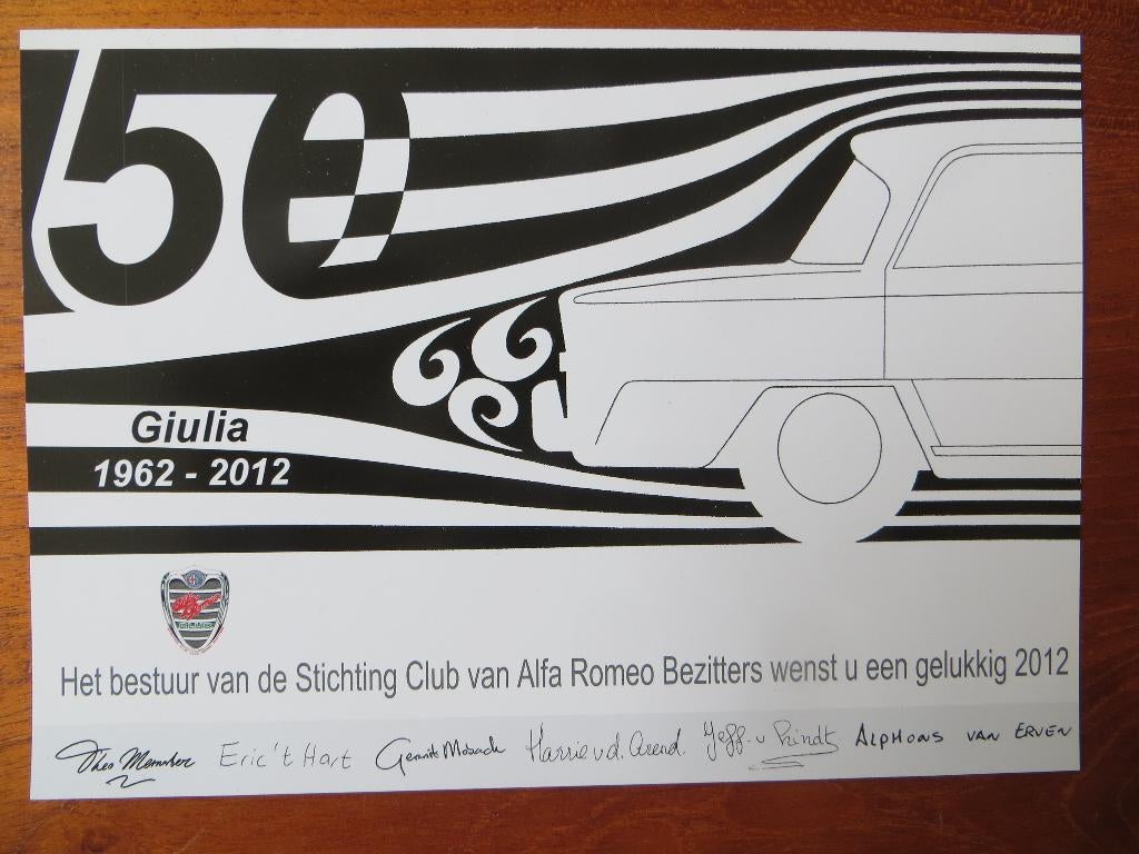 Nieuwjaarskaart SCARB (St. Club Alfa R Bezitters) Giulia, Boeken, Ophalen of Verzenden, Nieuw, Alfa Romeo