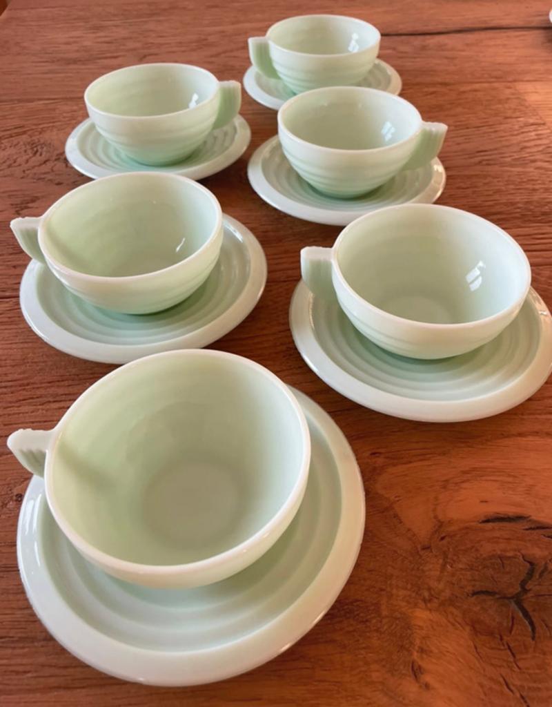 Art Deco Jadegroen Opaline Koffieservies Arcopal France, Ophalen of Verzenden
