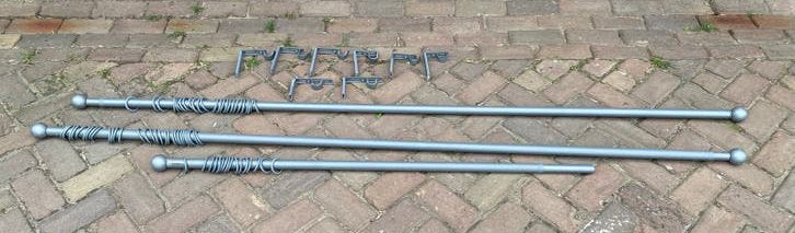 IKEA Gordijnroedes met Beugels - Grijs (3 stuks), Ophalen, Met ringen, Gebruikt, Metaal