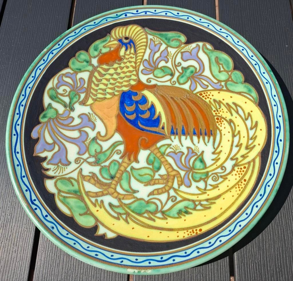 Zeldzaam Gouda Goedewaagen plateel wandbord Fazant, Ophalen of Verzenden