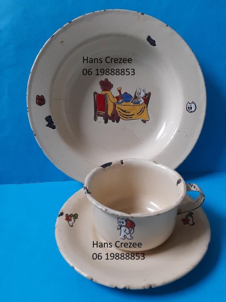 zoek oud Tom Poes Bommel Toonder emaille mok bord kop 1950, Ophalen of Verzenden