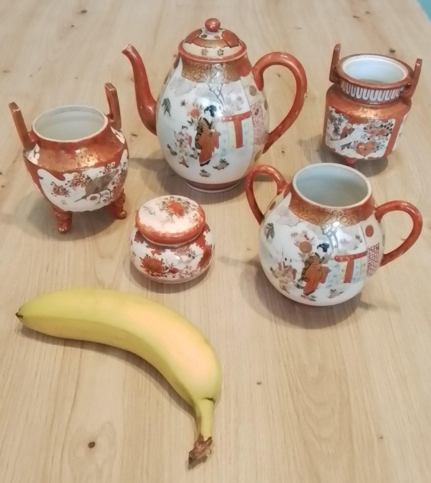 Antiek Japans Kutani theeservies - handgeschilderd 5-delig, Ophalen of Verzenden