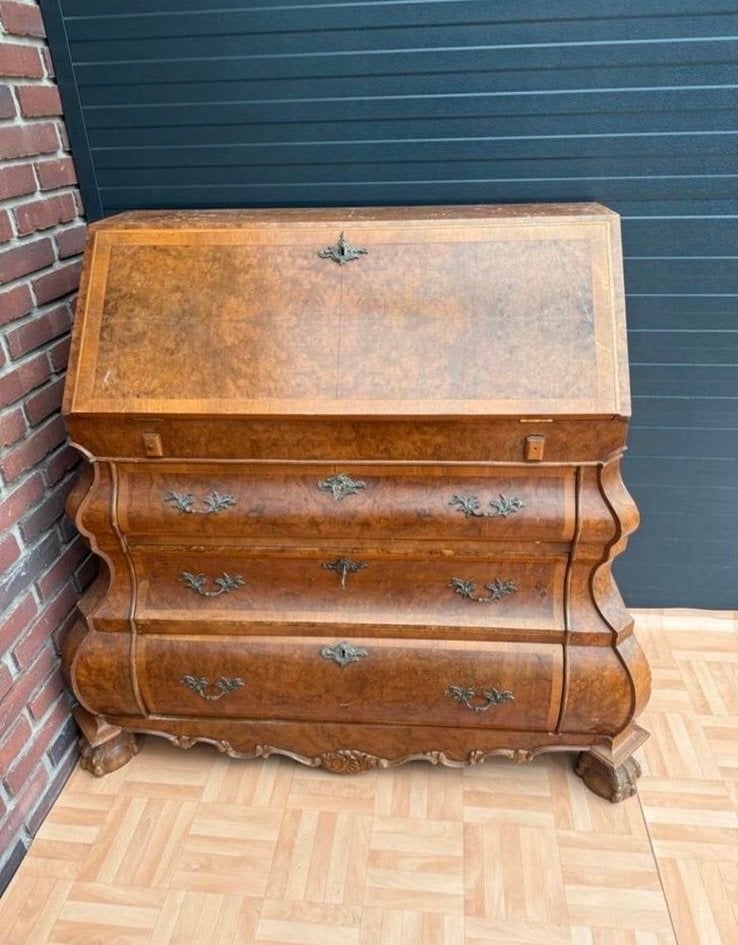 Antiek Biedermeier secretaire met ladeblok en inlegwerk, Ophalen of Verzenden