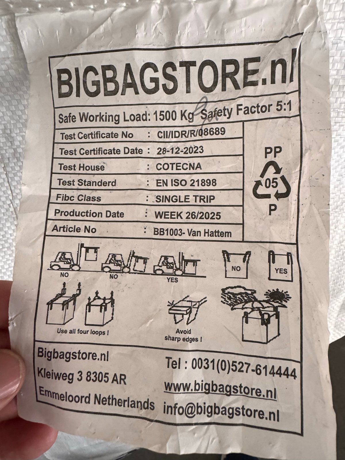 Big Bag 1 bij 1 bij 1 m - Sterke en Ruime Bigbag, Doe-het-zelf en Verbouw, Kratten en Dozen, Ophalen, Opvouwbaar, 60 cm of meer