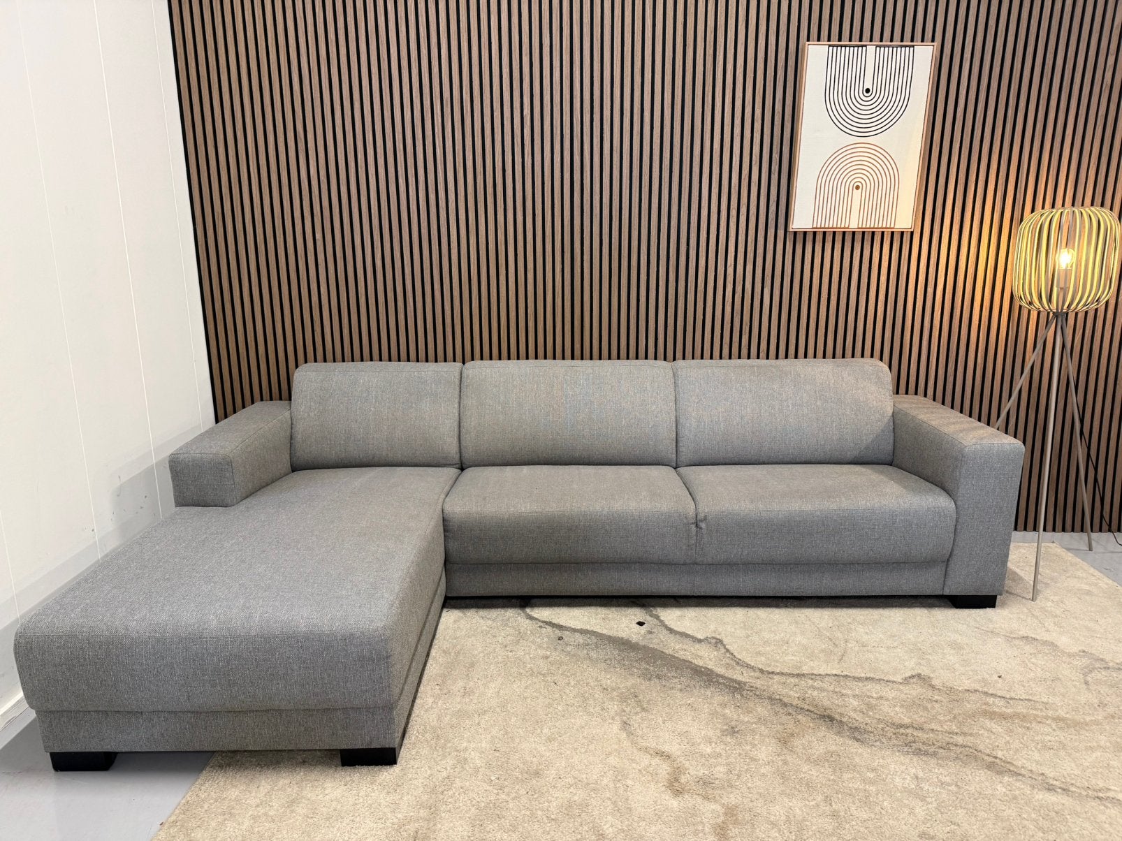 Goossens bank - Hoekbank - Grijs - Gereinigd - Nette staat, Ophalen of Verzenden, Zo goed als nieuw, 150 cm of meer, Vierpersoons of meer