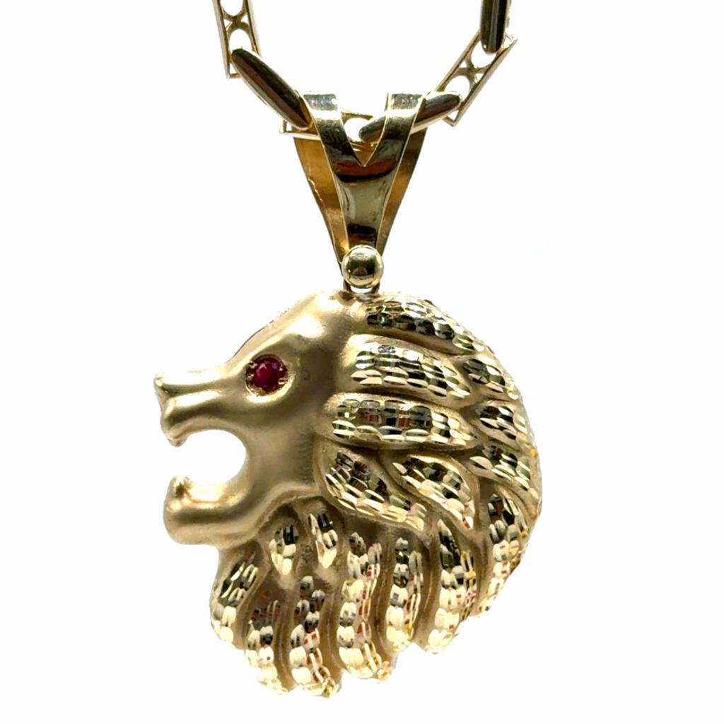 Gouden Leeuwenkop Hanger met Robijn Ogen, Www.bredajuwelier.nl, Nieuw, Ophalen of Verzenden, Met edelsteen