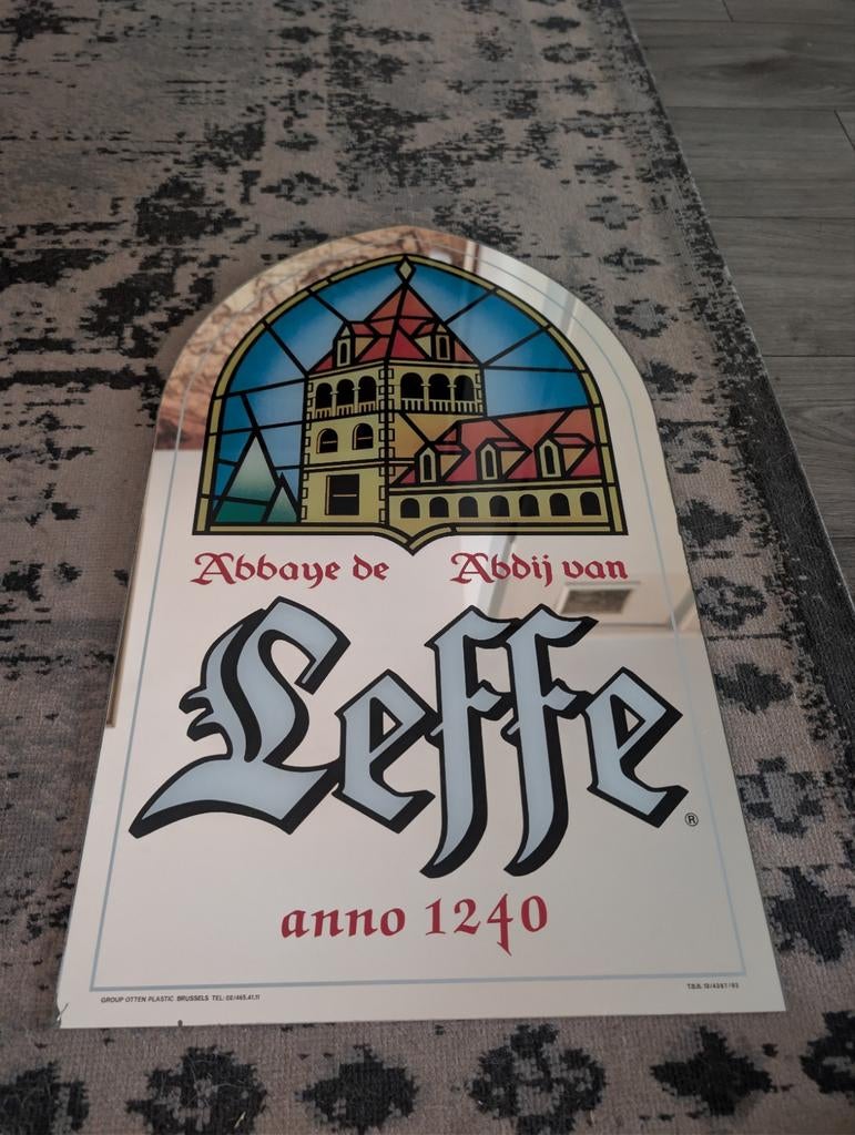Vintage Leffe spiegel - Abdij van Leffe anno 1240, Ophalen, Gebruikt, Reclamebord