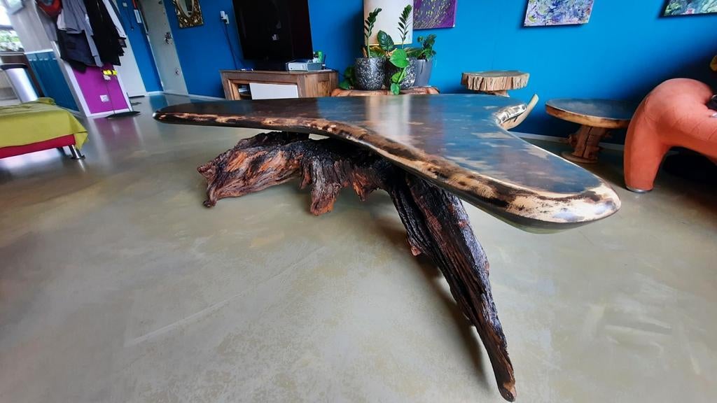 zeer aparte wortelhout epoxy tafel, Ophalen, 50 tot 100 cm, Minder dan 50 cm, Rechthoekig