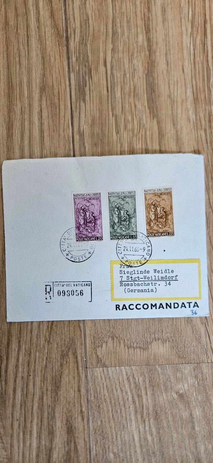 Postzegels Vaticaanstad op envelop aangetekend, Verzenden, Envelop