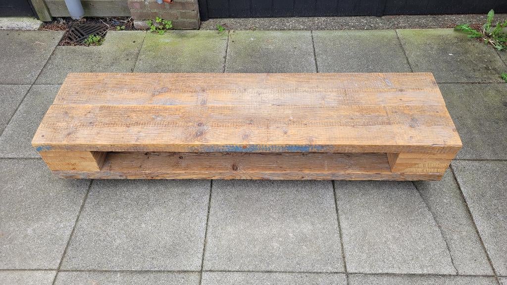 TV meubel van steigerhout, Ophalen, Gebruikt, 100 tot 150 cm, Minder dan 100 cm