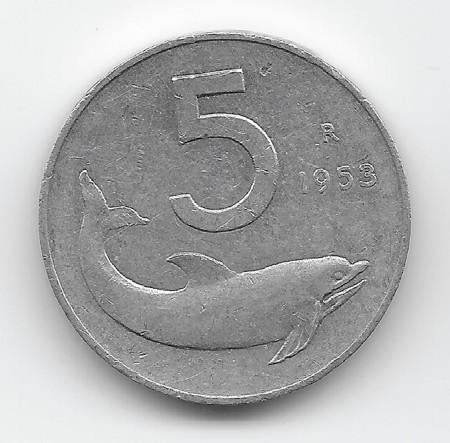 Italië 5 lire 1953 KM# 92, Verzenden, Italië, Losse munt