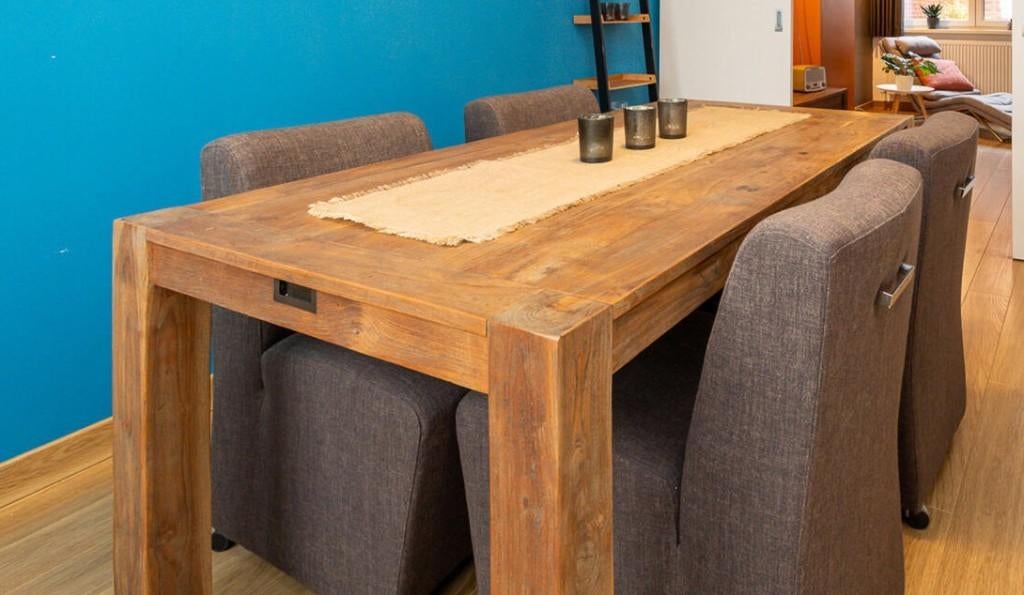 Eettafel in drijfhout, Ophalen, Natuurlijk, landelijk, industrieel, 50 tot 100 cm, Zo goed als nieuw