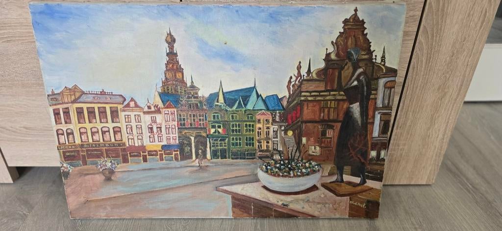 Olieverfschilderij Nijmegen door MF vd Valk, Antiek en Kunst, Ophalen of Verzenden