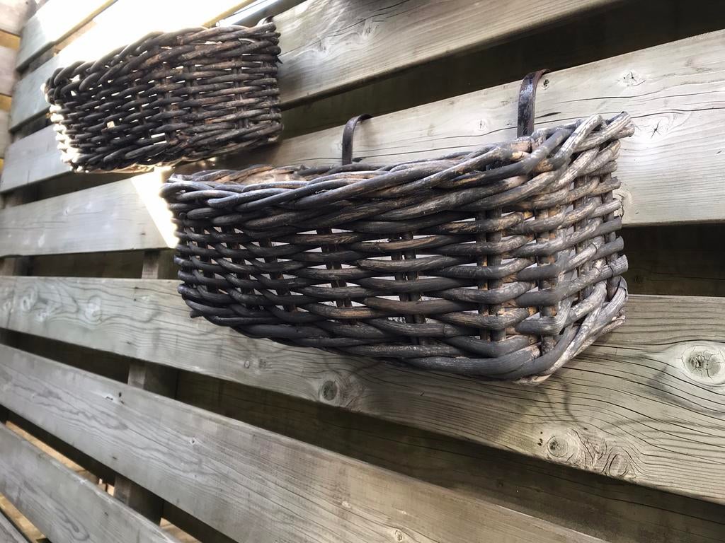 Drie balcon/schutting plantenbakken van riet., Tuin en Terras, Ophalen, Gebruikt, Minder dan 30 cm, Balkon