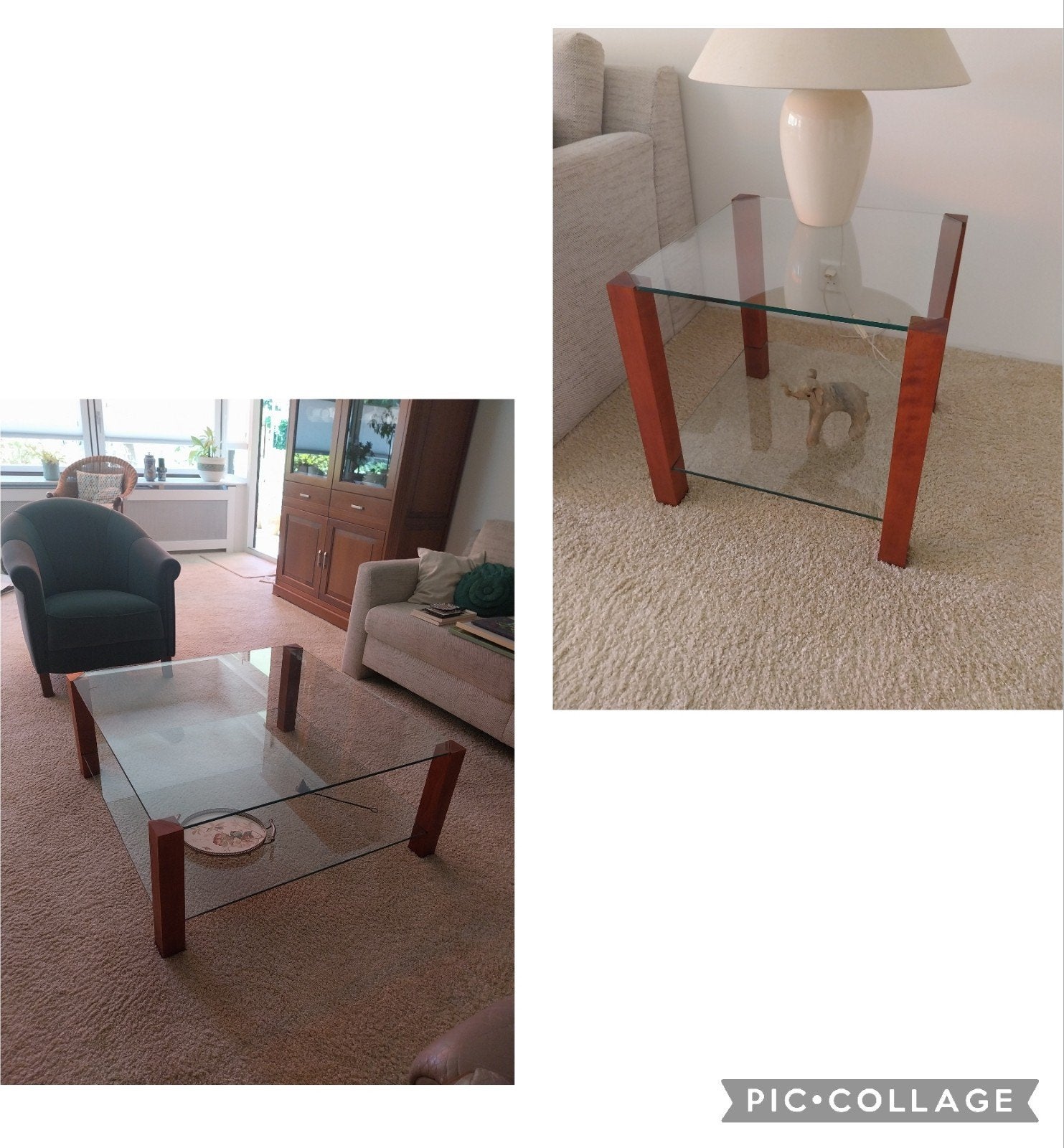 Glazen salontafel en bijzettafel, Huis en Inrichting, Stoffering | Vloerbedekking, Ophalen, Gebruikt, 75 m² of meer, Laminaat