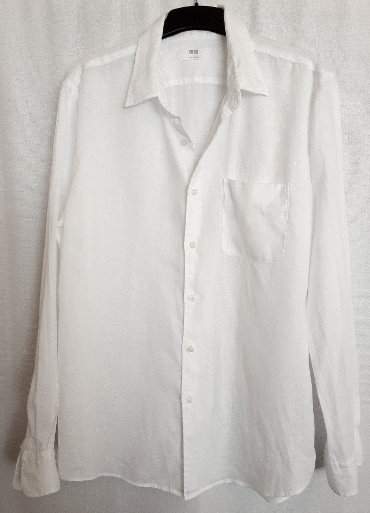 Linnen Uniqlo overhemd, Verzenden, Zo goed als nieuw, Wit, Halswijdte 41/42 (L)