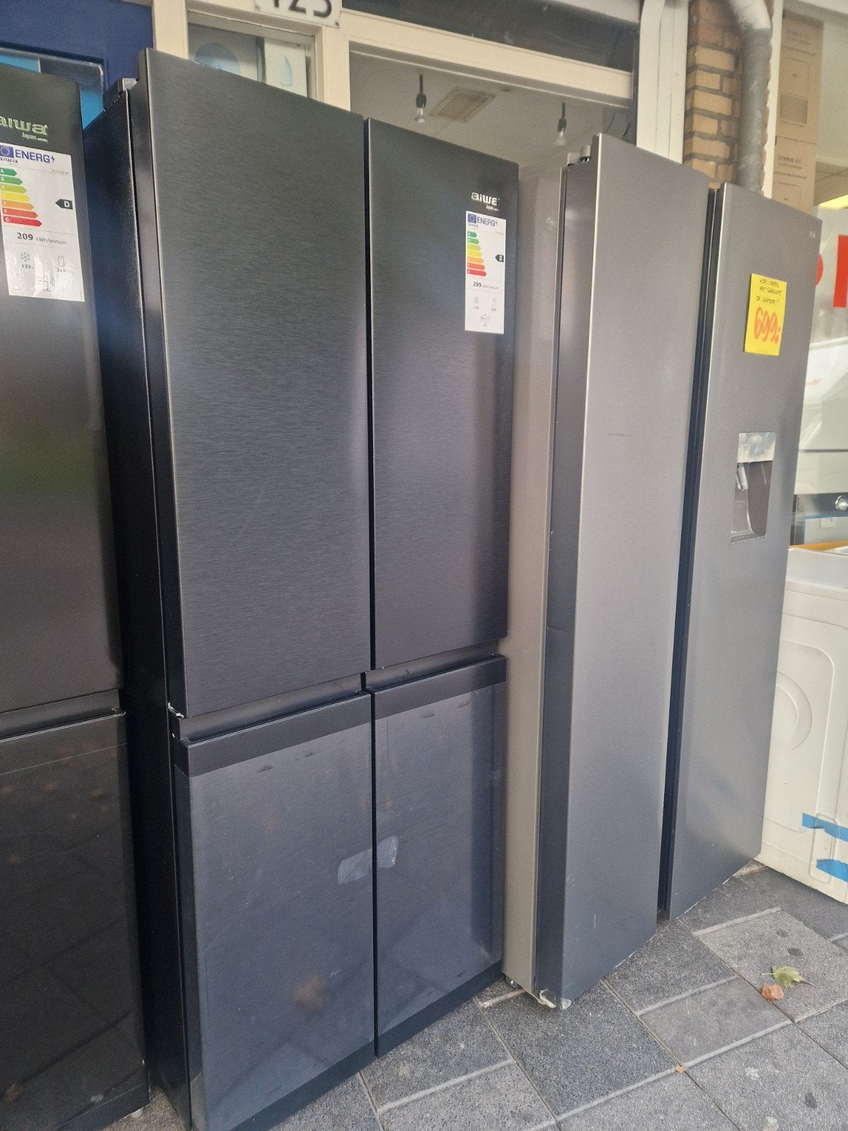 Nieuwe Aiwa Koelkast 70 cm 4-deurs Geborsteld RVS, Ophalen, 200 liter of meer, 60 cm of meer, Nieuw