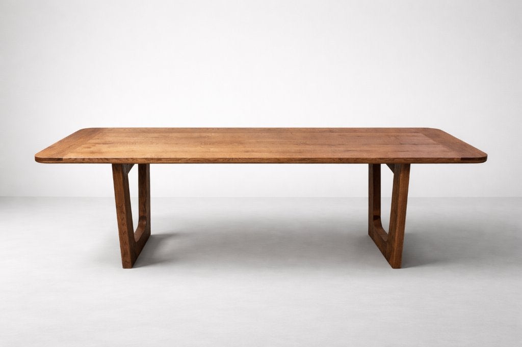 Lange, smalle eikenhouten tafel, gerecycled hout, Huis en Inrichting, Tafels | Eettafels, Modern, design, strak, warm, natuurlijk, duurzaam