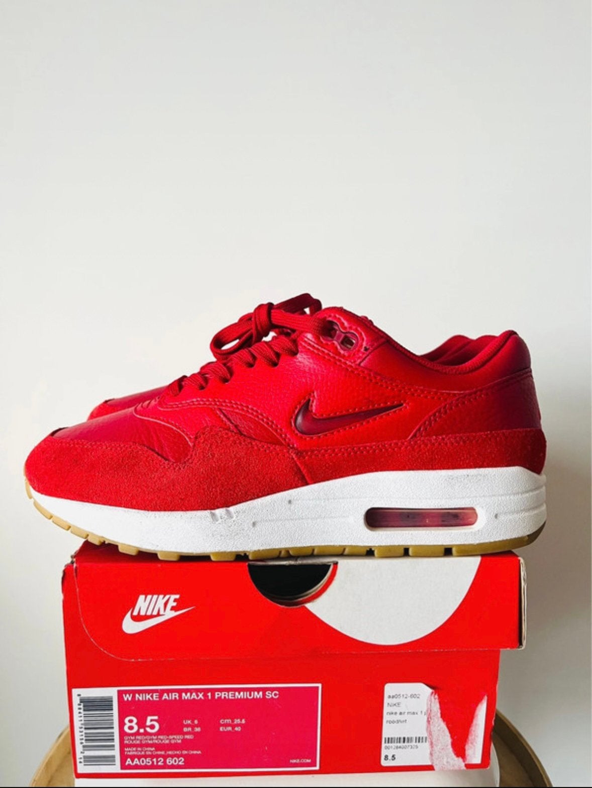 Nike air max 1 jewel red leather maat 40 staat 9/10, Ophalen of Verzenden, Zo goed als nieuw