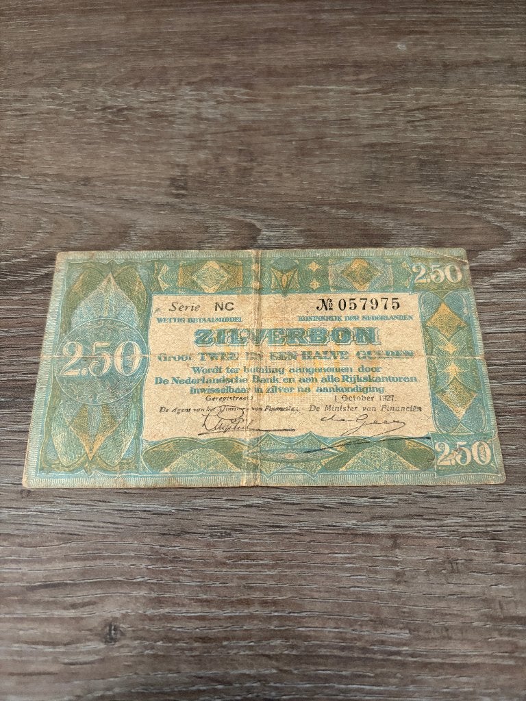 Lastig biljet 2,5 gulden zilverbon, 1927, Postzegels en Munten, Bankbiljetten | Nederland, Ophalen of Verzenden, 2½ gulden
