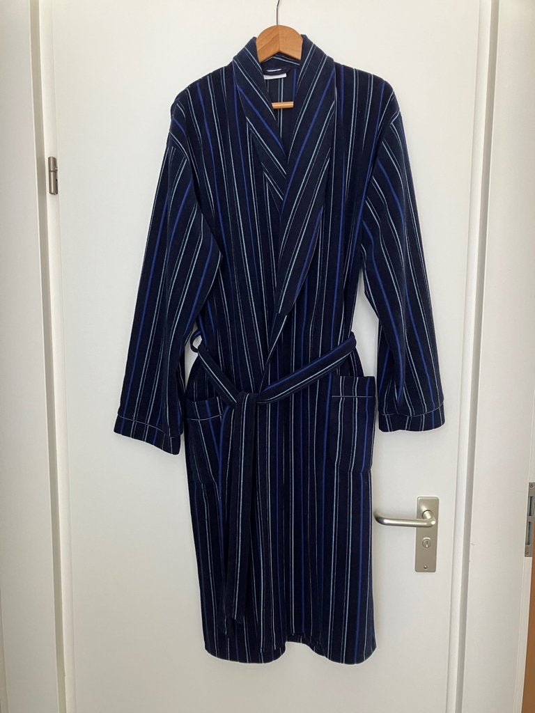 Donker Blauw bewerkte Ochtendjas maat M, Kleding | Heren, Pyjama's, Ophalen of Verzenden, Zo goed als nieuw, Maat 48/50 (M), Canda