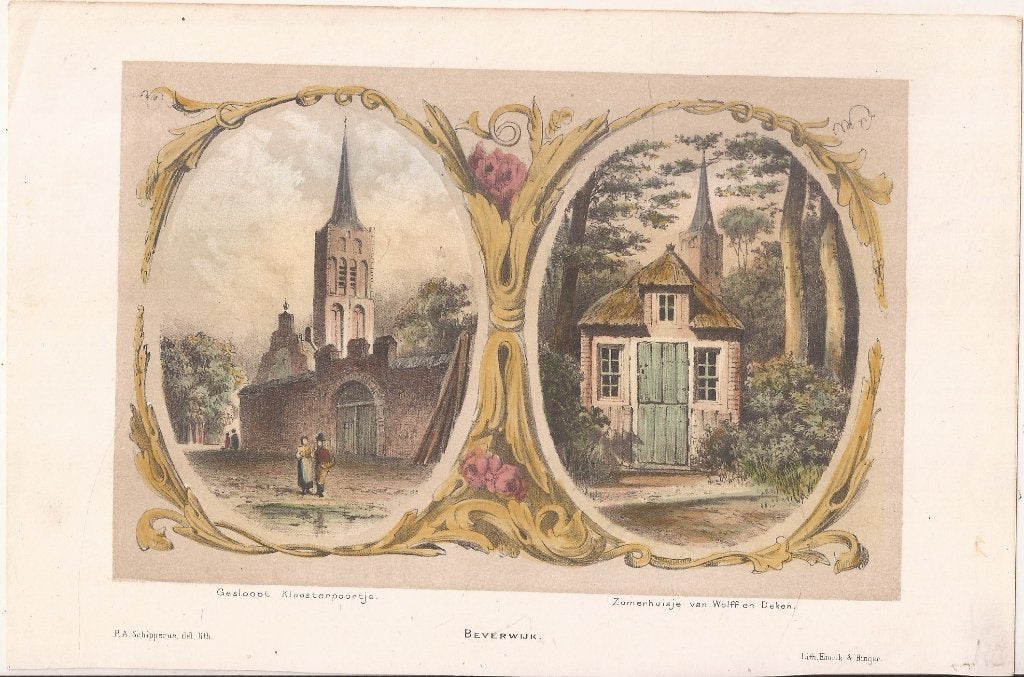 Beverwijk Gesloopt Kloosterpoortje Zomerhuisje Wolff & Deken, 1800 - 1899, Ophalen of Verzenden, Blanco verso, 15 cm