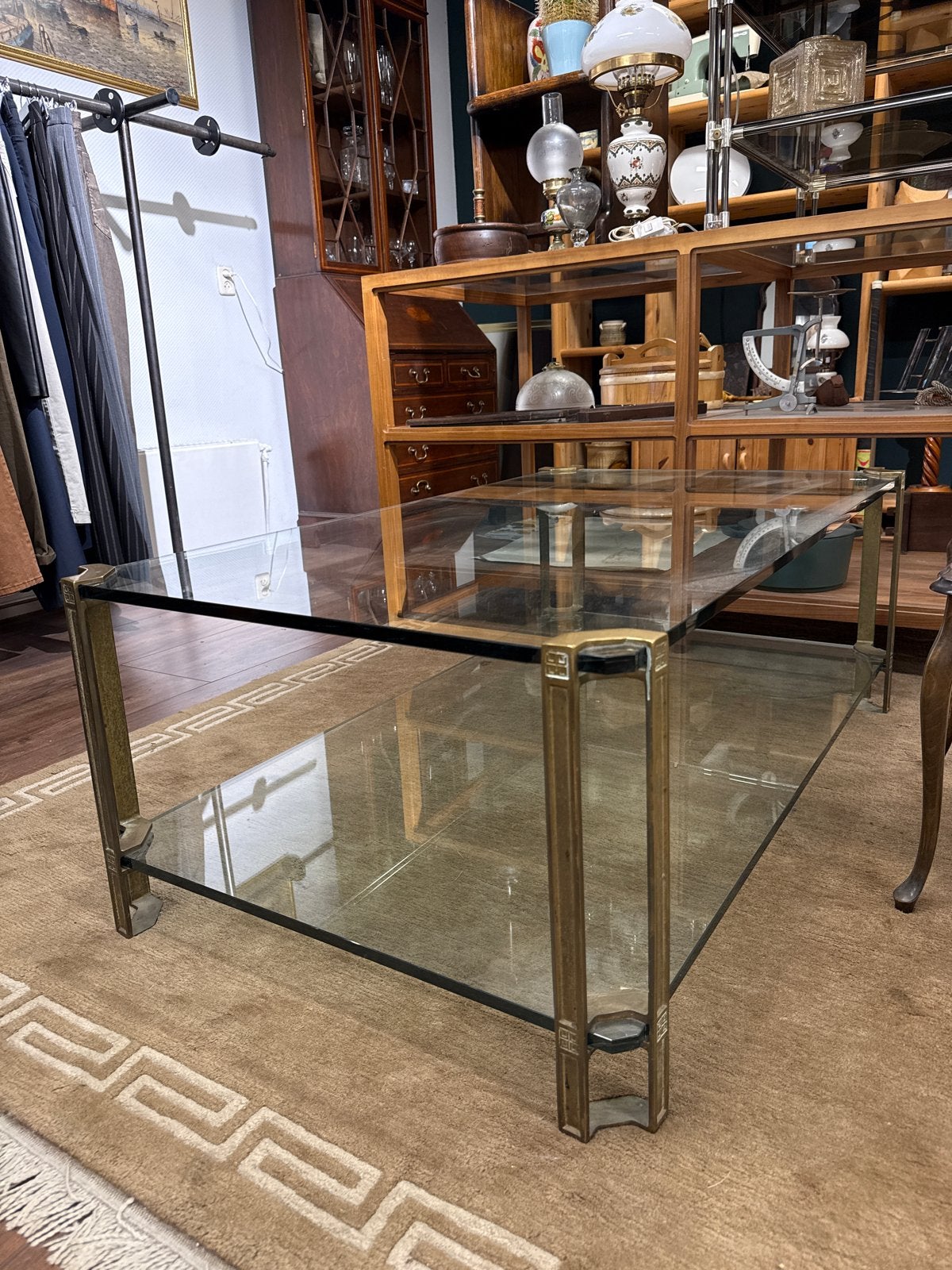 Glazen Salontafel met Gouden Details - Peter Ghyczy Stijl, Huis en Inrichting, Ophalen, Gebruikt, Glas