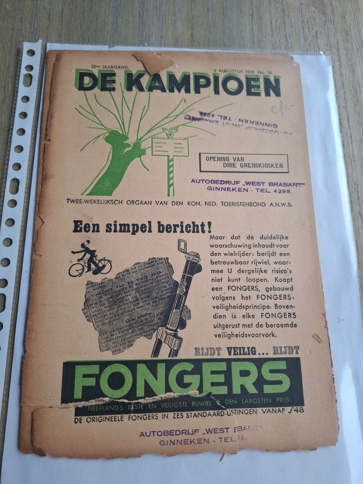 De Kampioen - ANWB Magazine uit 1938 - Fongers reclame, Ophalen of Verzenden, Gelezen, Overige typen