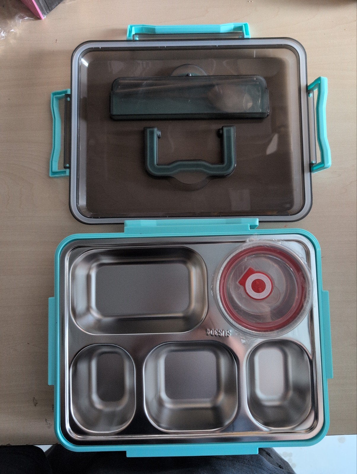Lichtblauwe lunchbox met lichte gebruikssporen, Broodtrommel, Ophalen of Verzenden, Gebruikt, Blauw