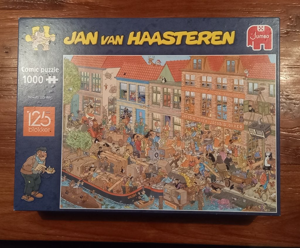 Jan van Haasteren puzzel Blokker 125 jaar 998 stukjes, Ophalen of Verzenden, 500 t/m 1500 stukjes, Gebruikt, Legpuzzel