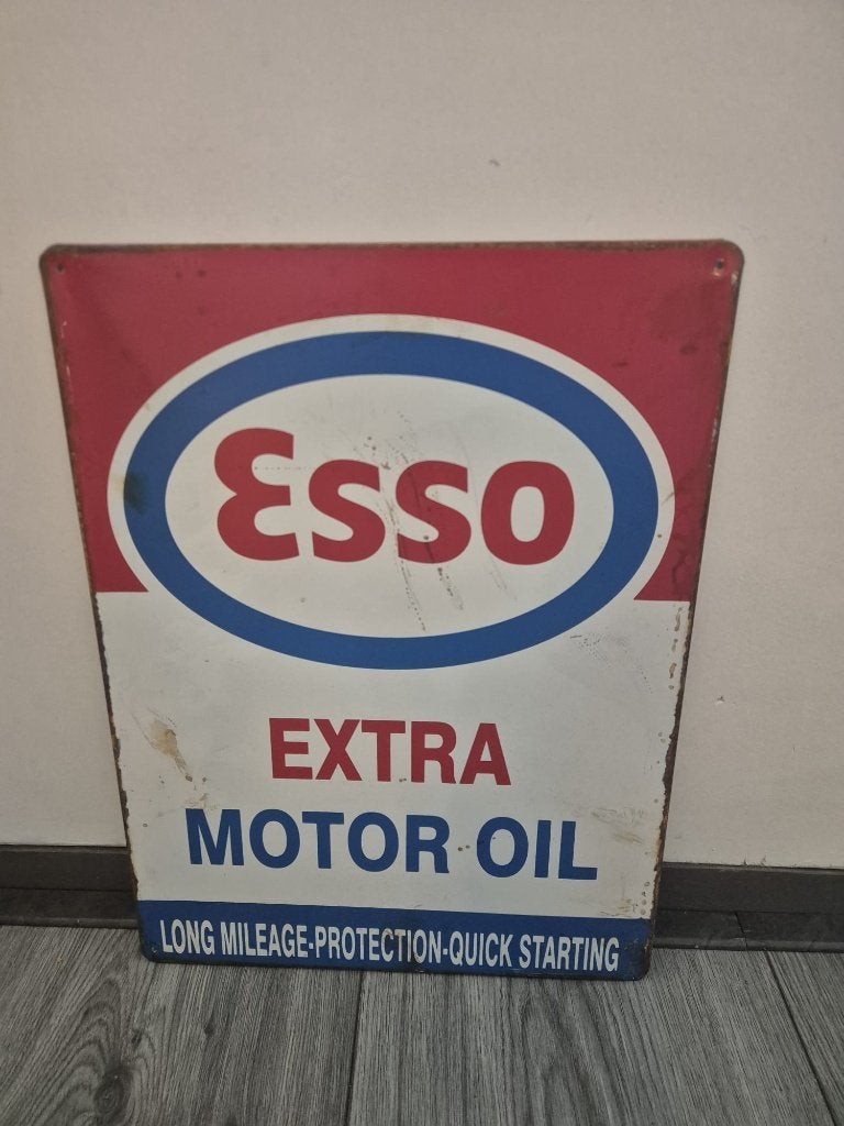 Vintage Esso Extra Motor Oil reclamebord – origineel, Ophalen of Verzenden, Gebruikt, Reclamebord