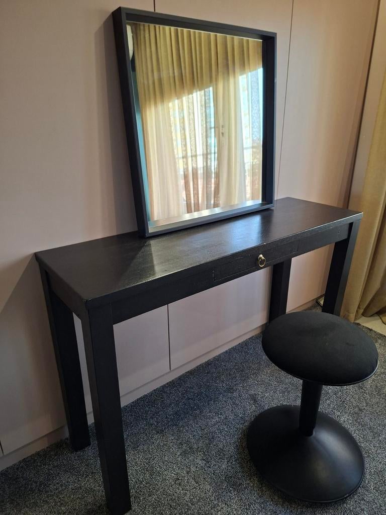 Kaptafel, make-up tafel, sidetable met spiegel en krukje, Ophalen, 100 tot 150 cm, 100 tot 150 cm, Zo goed als nieuw