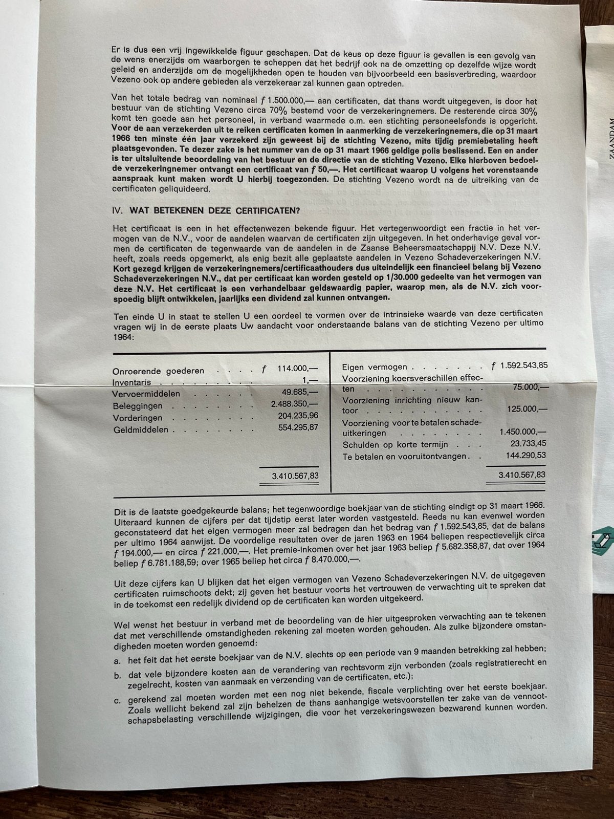 Certificaat van aandeel St. Administratiekantoor Vezeno, Ophalen of Verzenden, 1950 tot 1970, Certificaat van aandeel