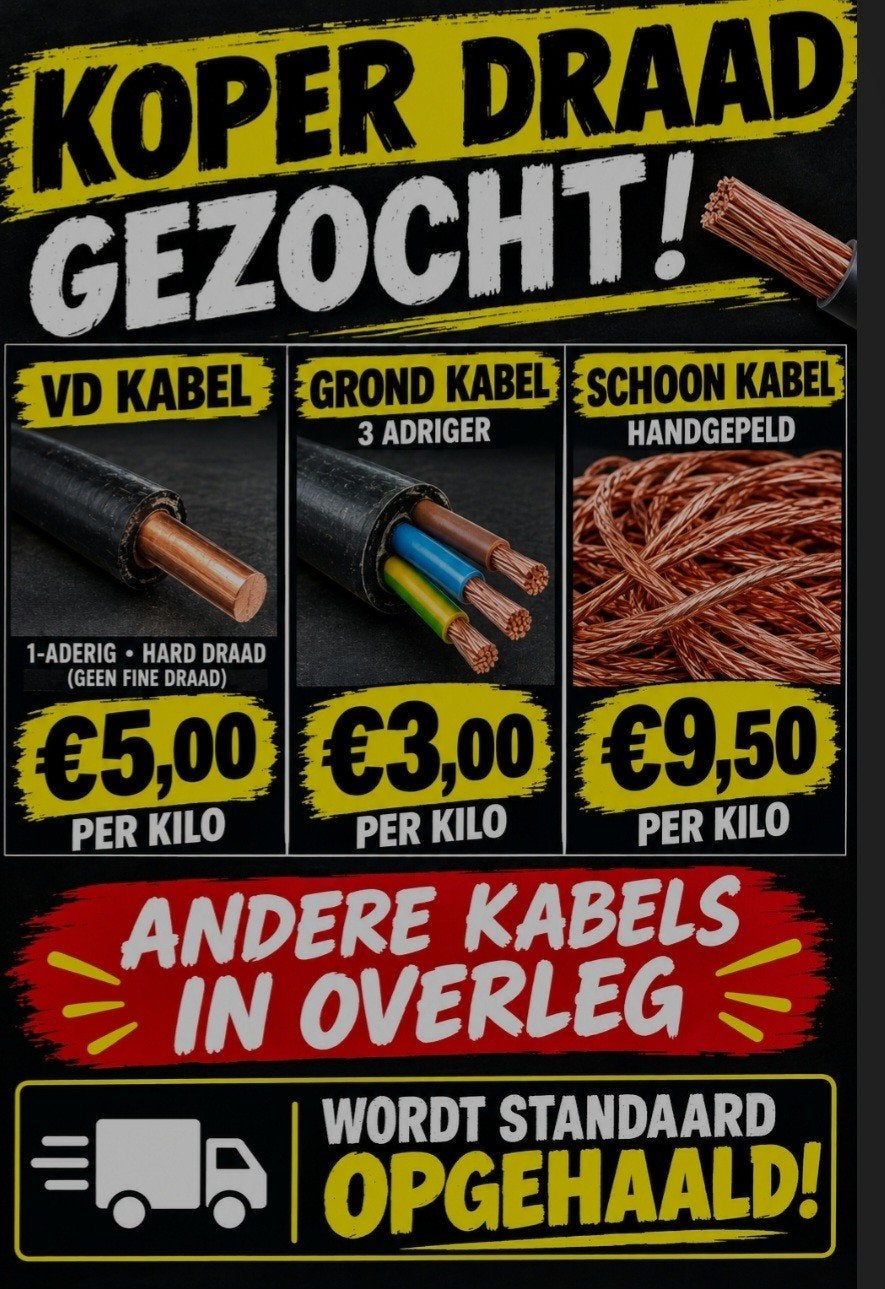 Koper Draad Gezocht! Diverse Kabels en Schoon Koper, Ophalen, Gebruikt, Overige merken, Kabel of Snoer