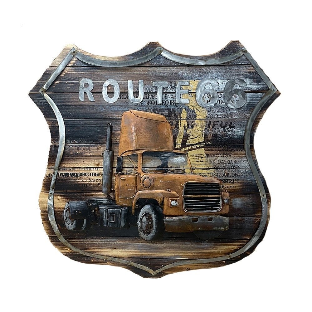 3D Schilderij Route 66 Truck Geel - Vintage Stijl, Huis en Inrichting, Ophalen, Nieuw