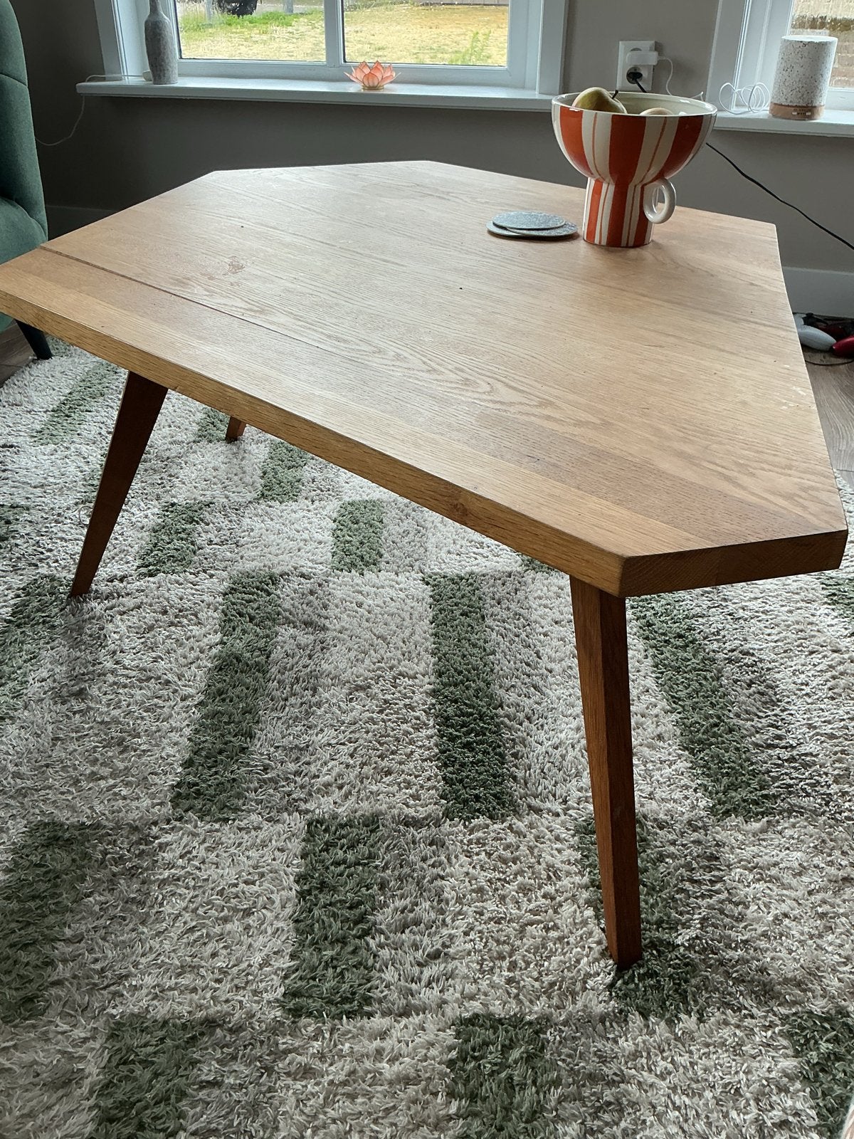 Unieke handgemaakte houten salontafel, Ophalen, Gebruikt, 100 tot 150 cm, 50 tot 100 cm