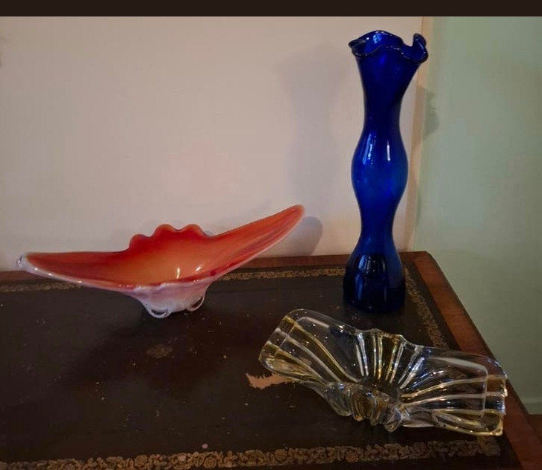 Set van drie prachtige stukken mondgeblazen Murano glas, Ophalen
