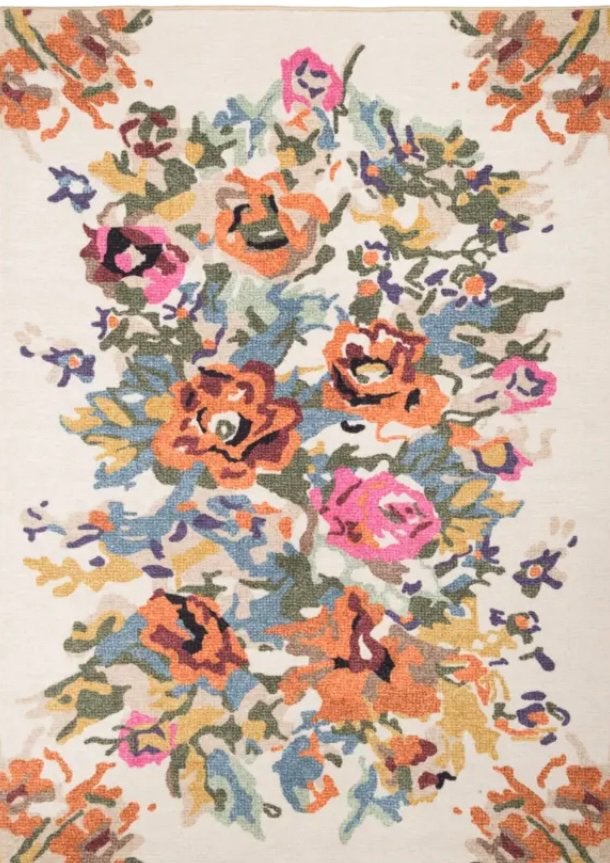 Vloerkleed bloemen wit 160x230 cm, Ophalen, Wit