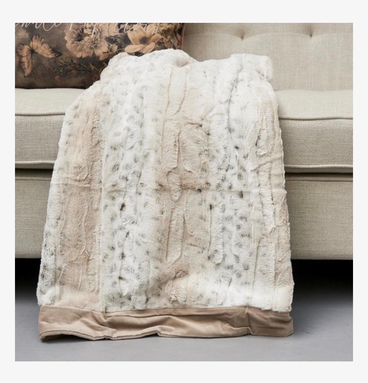 Riviera Maison, Luxe Faux Fur Plaid - Taupe/Crème/Bruin, Overige kleuren, 130 cm, Ophalen of Verzenden, Imitatiebont