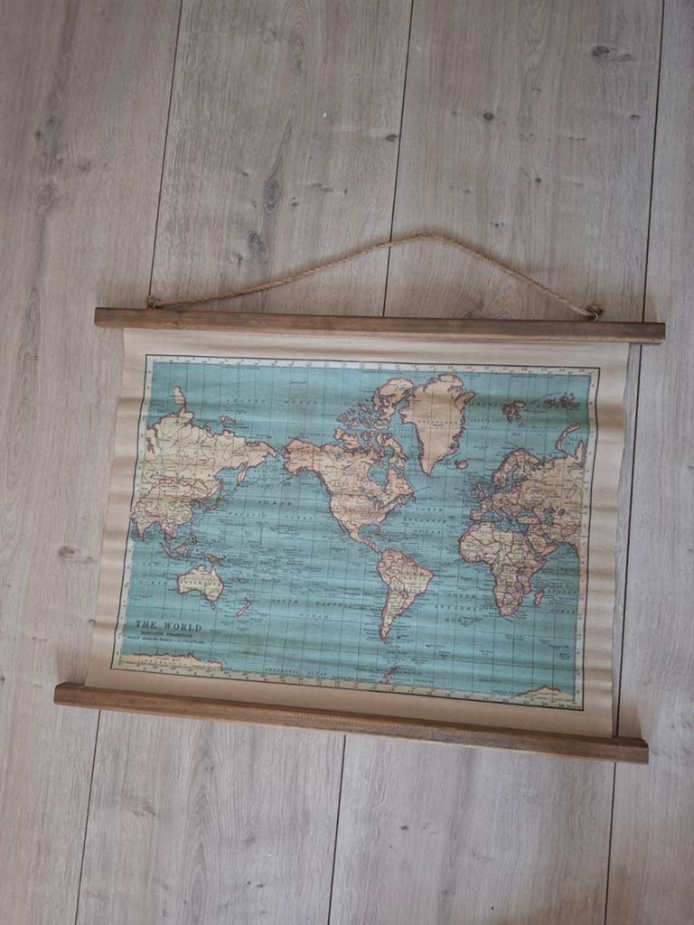 Vintage Wereldkaart op Canvas - Decoratieve Wandkaart, Onbekend, Ophalen of Verzenden, 1800 tot 2000, Wereld
